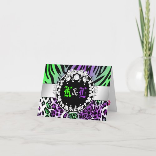 311 Zebra Leo_Tique Diamond Kiss Purple Green Thank You Card