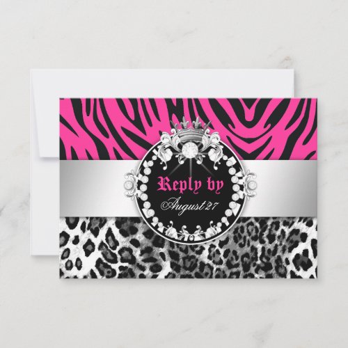 311 Zebra-Leo Tique Diamonds n' Kisses Reply RSVP Card