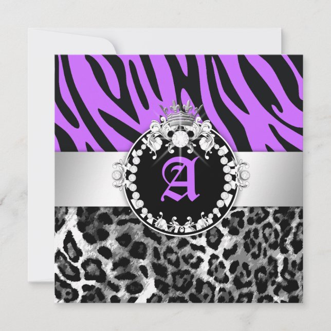 311 Zebra-Leo Tique Diamonds n' Kisses Sweet 16 Invitation (Front)