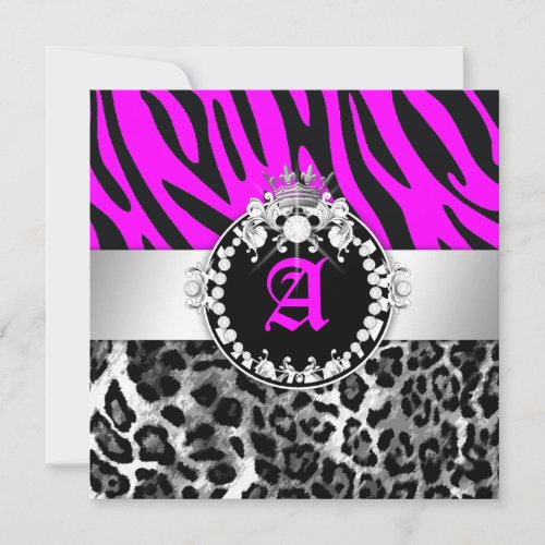 311 Zebra_LeoTique Diamonds Kisses Neon Pink Invitation