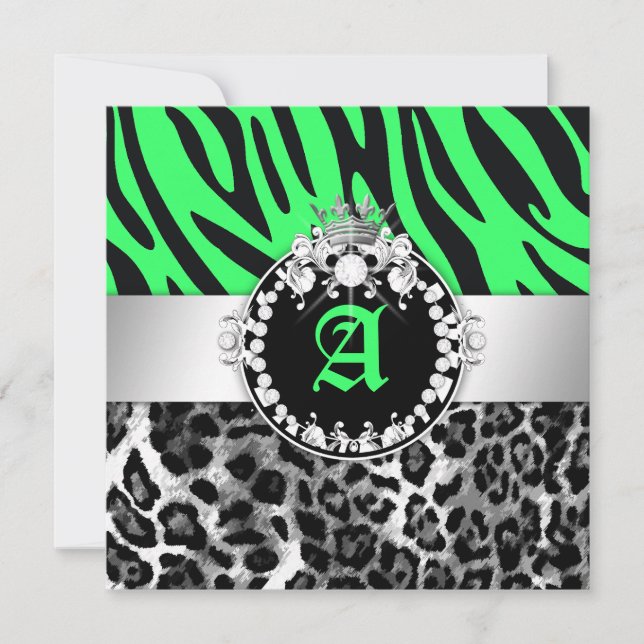 311 Zebra-LeoTique Diamonds Kisses Sweet 16 Neon L Invitation (Front)