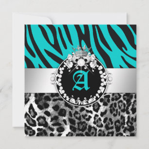 311 Zebra-LeoTique Diamonds Kisses Sweet 16 Teal Invitation
