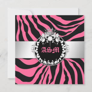 311-Zebra-Tique Diamonds n' Kisses Sweet 16 Pink Invitation