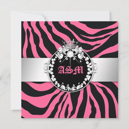 311-Zebra-Tique Diamonds n' Kisses Sweet 16 Pink Invitations