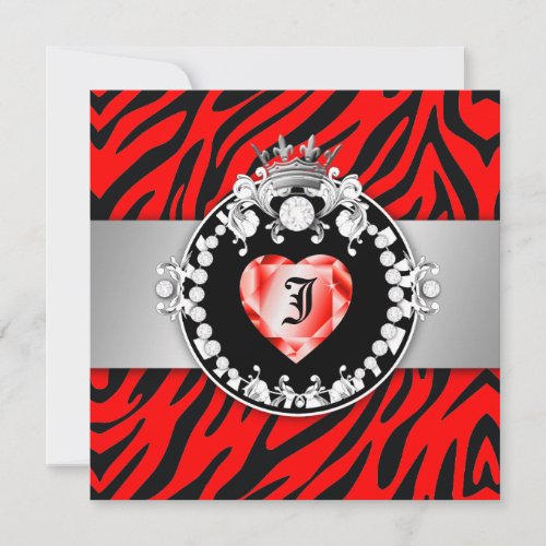 311 Zebra Tique Kiss Queen of Hearts Sweet16 Invitation