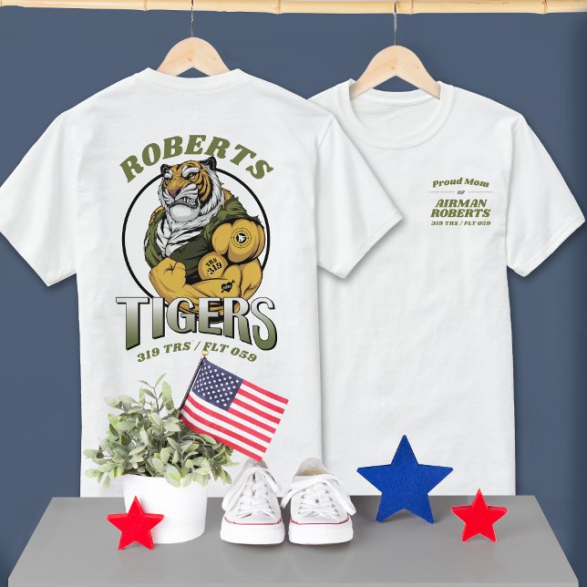 319 Tigers Air Force BMT Graduation LIGHT Color T-Shirt (Custom 319 TRS Tigers Mascot US Air Force Basic Training Graduation tees in white, proud mom & dad)