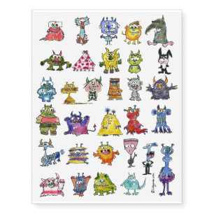 31 Cartoon Monster Alien Temporary Tattoos
