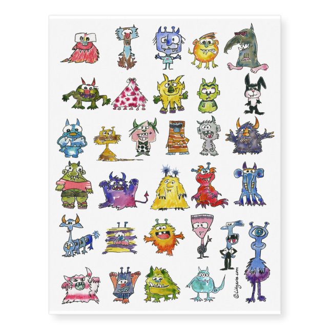 31 Cartoon Monster Alien Temporary Tattoos (Front)