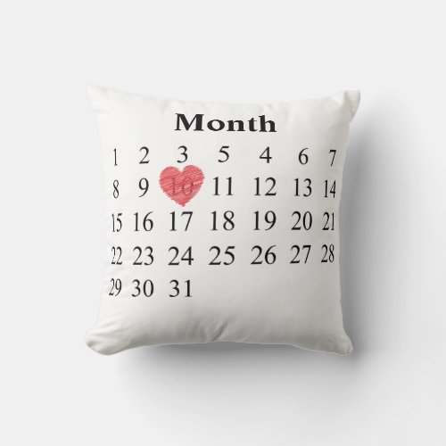 31 day Anniversary Calendar  Name Engraved Rings Throw Pillow