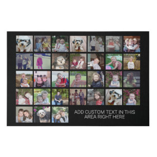 31 Photo Collage Grid - Text box - black white Faux Canvas Print