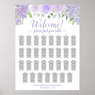31 Table Lavender Boho Roses Wedding Seating Chart