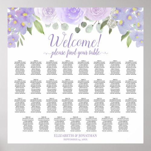 31 Table Lavender Boho Roses Wedding Seating Chart