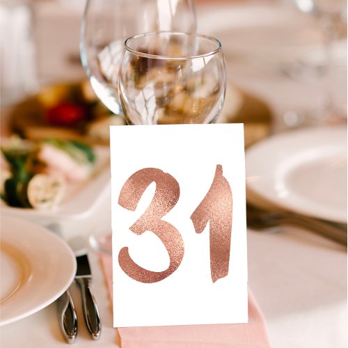 31 Table  Number White Metallic Pink Rose Gold Table Number