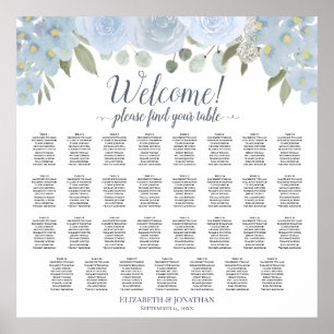 31 Table Wedding Seating Chart Dusty Blue Floral
