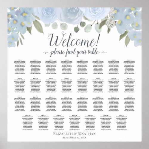 31 Table Wedding Seating Chart Dusty Blue Floral