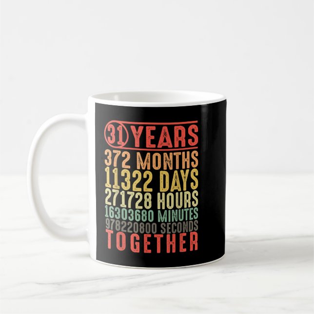 31 Year 31st Wedding Anniversary Gifts for Her Him Coffee Mug (Left)