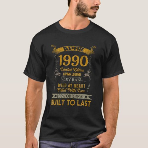 31 Years Old 31St Birthday Decoration April 1990 T_Shirt