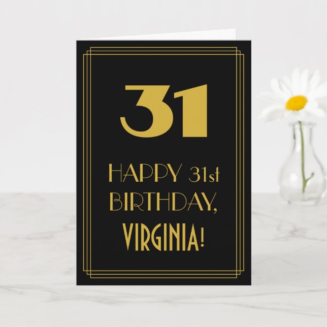 31st Birthday – Art Deco Inspired Look "31" & Name Card (Small Plant)