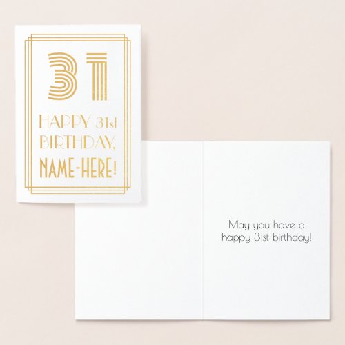31st Birthday _ Art Deco Inspired Look 31  Name Foil Card