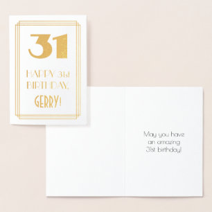 31st Birthday: Art Deco Inspired Look "31" & Name Foil Card