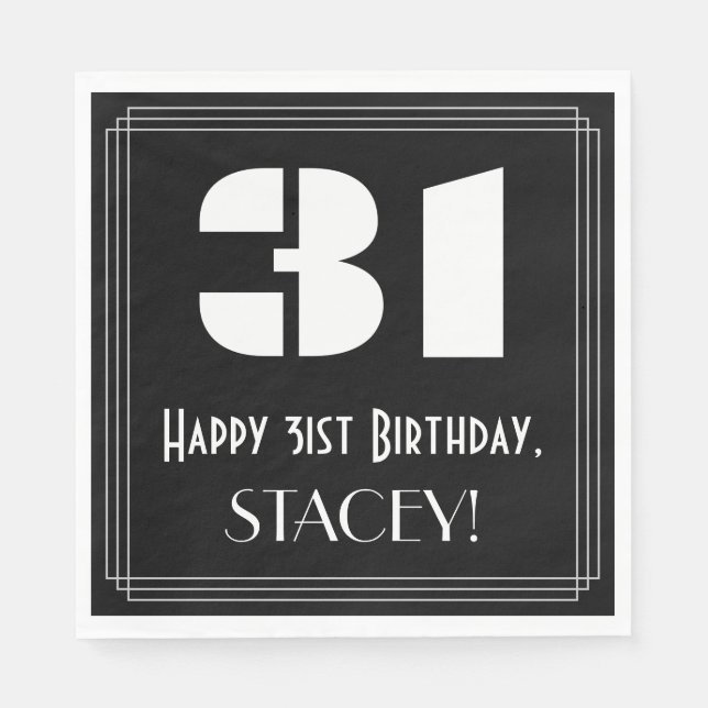 31st Birthday: Art Deco Inspired Look "31" + Name Napkins (Front)
