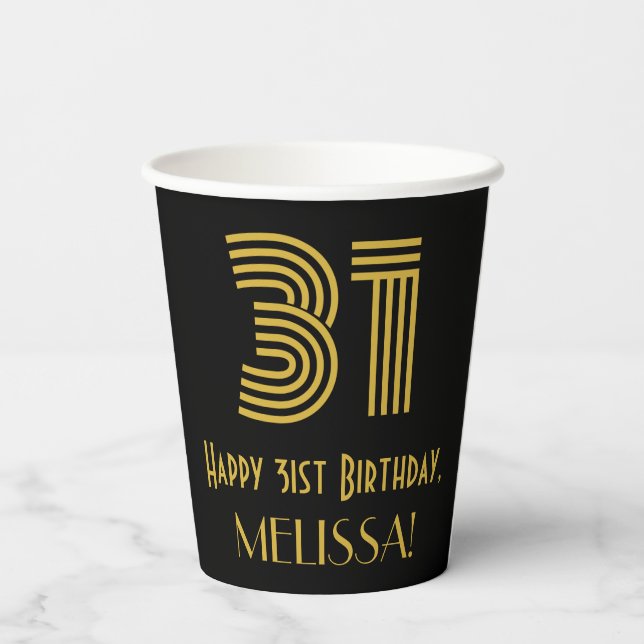 31st Birthday: Art Deco Inspired Look “31” & Name Paper Cups (Back)