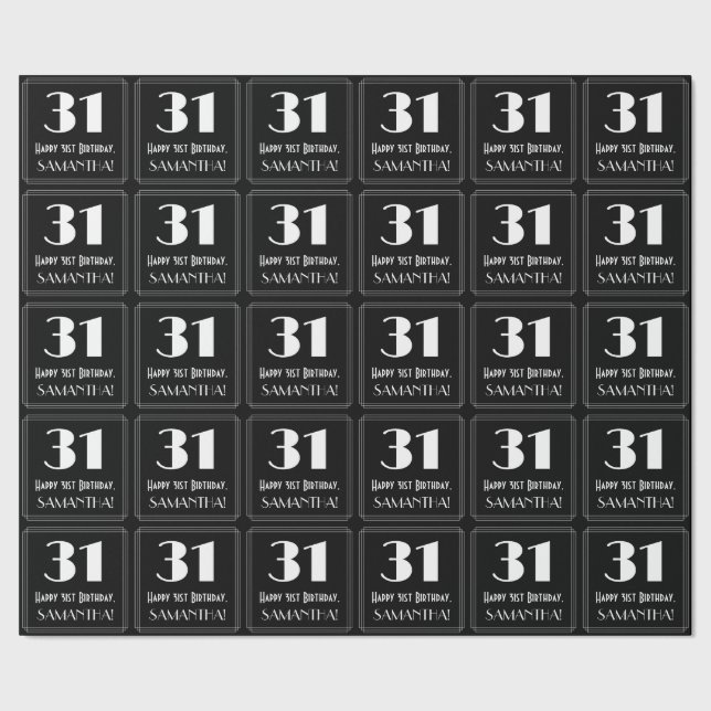 31st Birthday - Art Deco Inspired Look "31", Name Wrapping Paper (Seam)