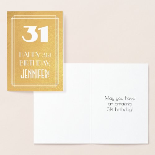 31st Birthday  Art Deco Style 31  Custom Name Foil Card