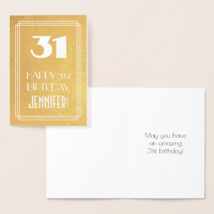 31st Birthday ~ Art Deco Style "31" & Custom Name Foil Card