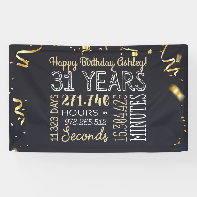 31st Birthday Banner - 31 Years in Hours Chic Gold (Horizontal)