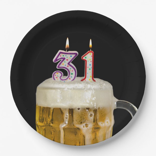 31st Birthday Beer on black Paper Plates (Front)