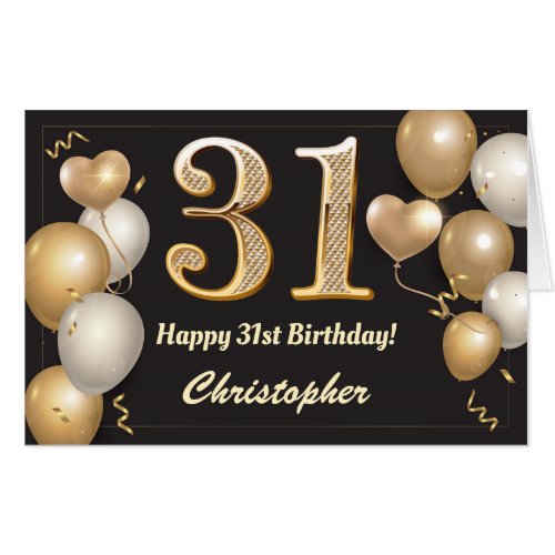 31st Birthday Black and Gold Balloons Extra Large Card