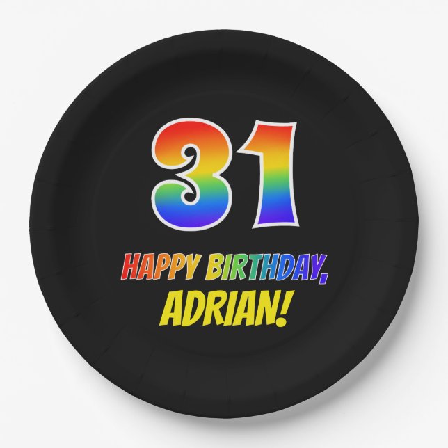 31st Birthday: Bold, Fun, Simple, Rainbow 31 Paper Plates (Front)