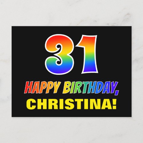 31st Birthday Bold Fun Simple Rainbow 31 Postcard