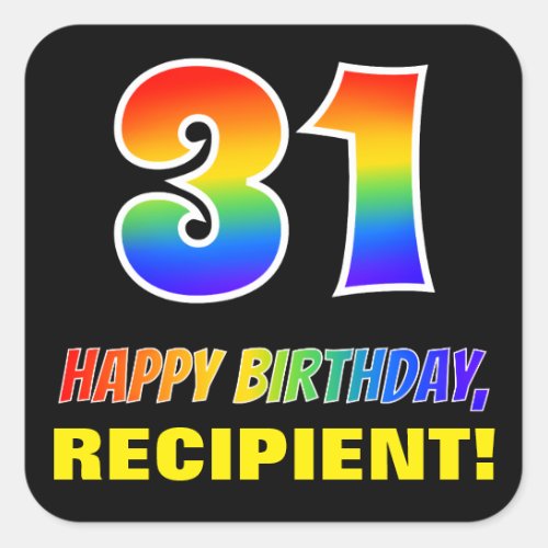 31st Birthday Bold Fun Simple Rainbow 31 Square Sticker