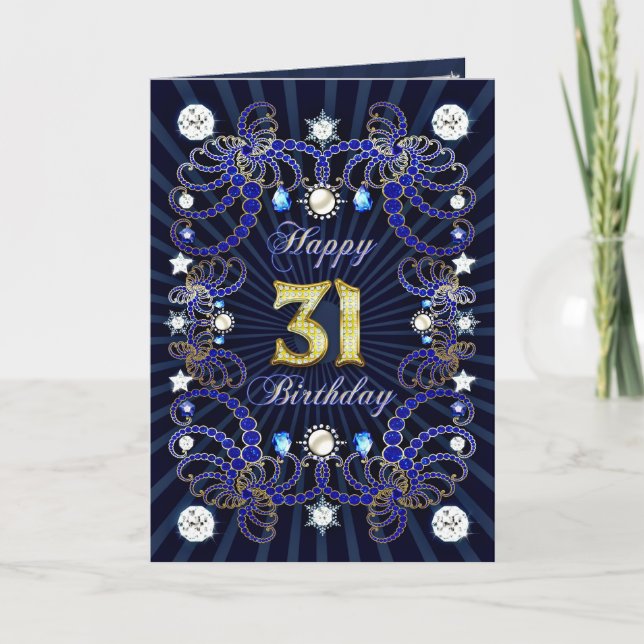 31st birthday card with masses of jewels (Front)