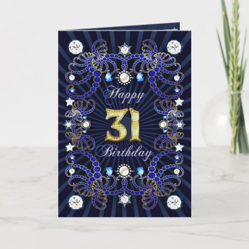 31st birthday card with masses of jewels