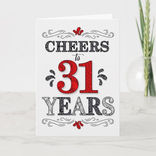 31st Birthday Cheers in Red White Black Pattern Card