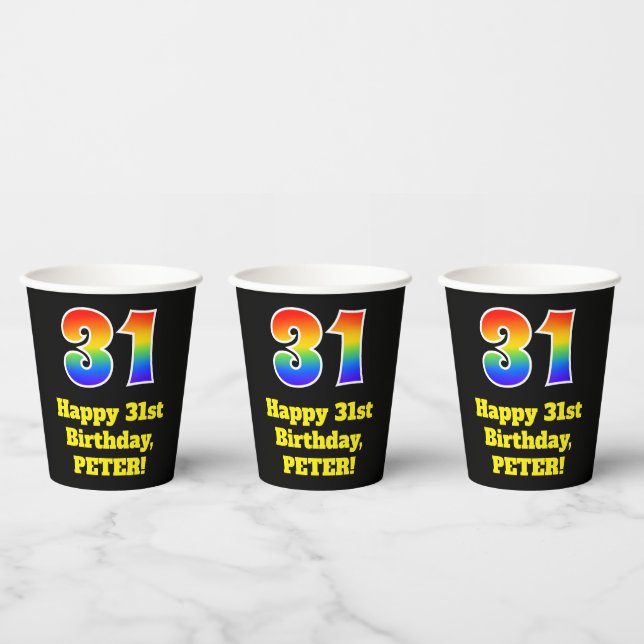 31st Birthday: Colorful, Fun, Exciting, Rainbow 31 Paper Cups (Multi)