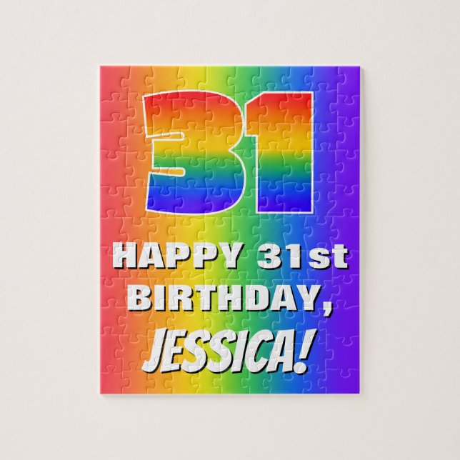 31st Birthday: Colorful, Fun Rainbow Pattern # 31 Jigsaw Puzzle (Vertical)