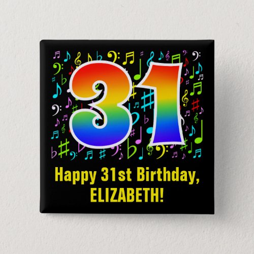 31st Birthday Colorful Music Symbols Rainbow 31 Button