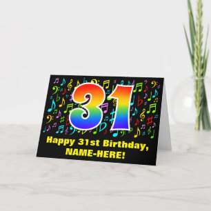 31st Birthday: Colorful Music Symbols & Rainbow 31 Card