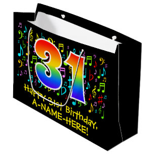 31st Birthday - Colorful Music Symbols, Rainbow 31 Large Gift Bag