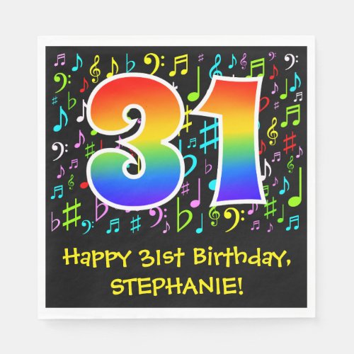 31st Birthday _ Colorful Music Symbols Rainbow 31 Napkins