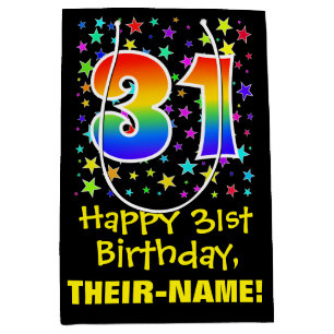 31st Birthday: Colorful Stars Pattern & Rainbow 31 Medium Gift Bag