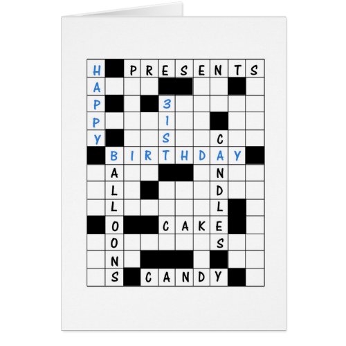 31st Birthday Crossword Puzzle Birthday Card