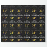 [ Thumbnail: 31st Birthday: Elegant, Black, Faux Gold Look Wrapping Paper ]