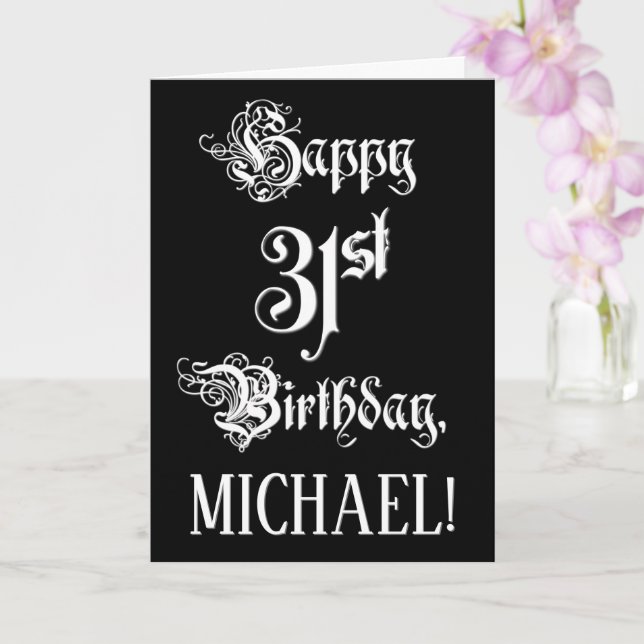 31st Birthday: Fancy, Elegant Script + Custom Name Card (Orchid)
