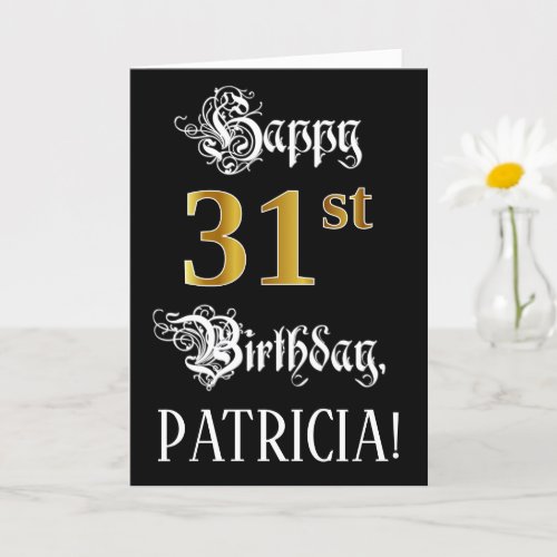 31st Birthday  Fancy Script Faux Gold Look Name Card