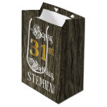 [ Thumbnail: 31st Birthday: Faux Gold Look & Faux Wood Pattern Gift Bag ]